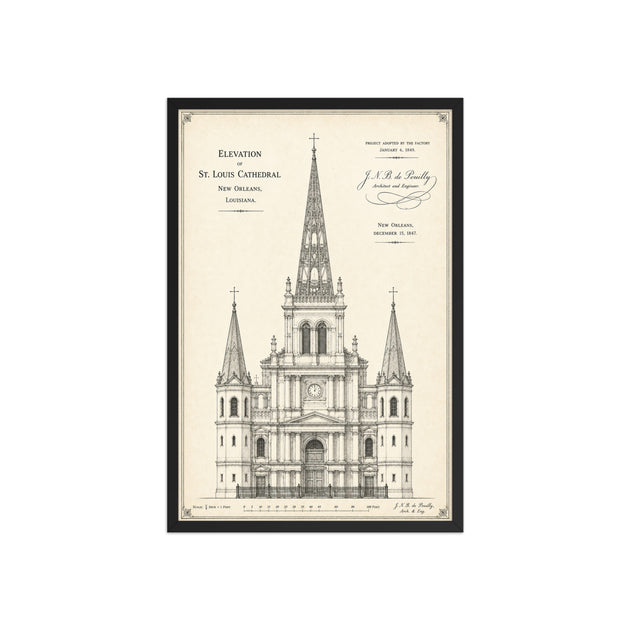 Framed Elevation of St. Louis Cathedral New Orleans 20x30 – NICHOLAS ZAHN